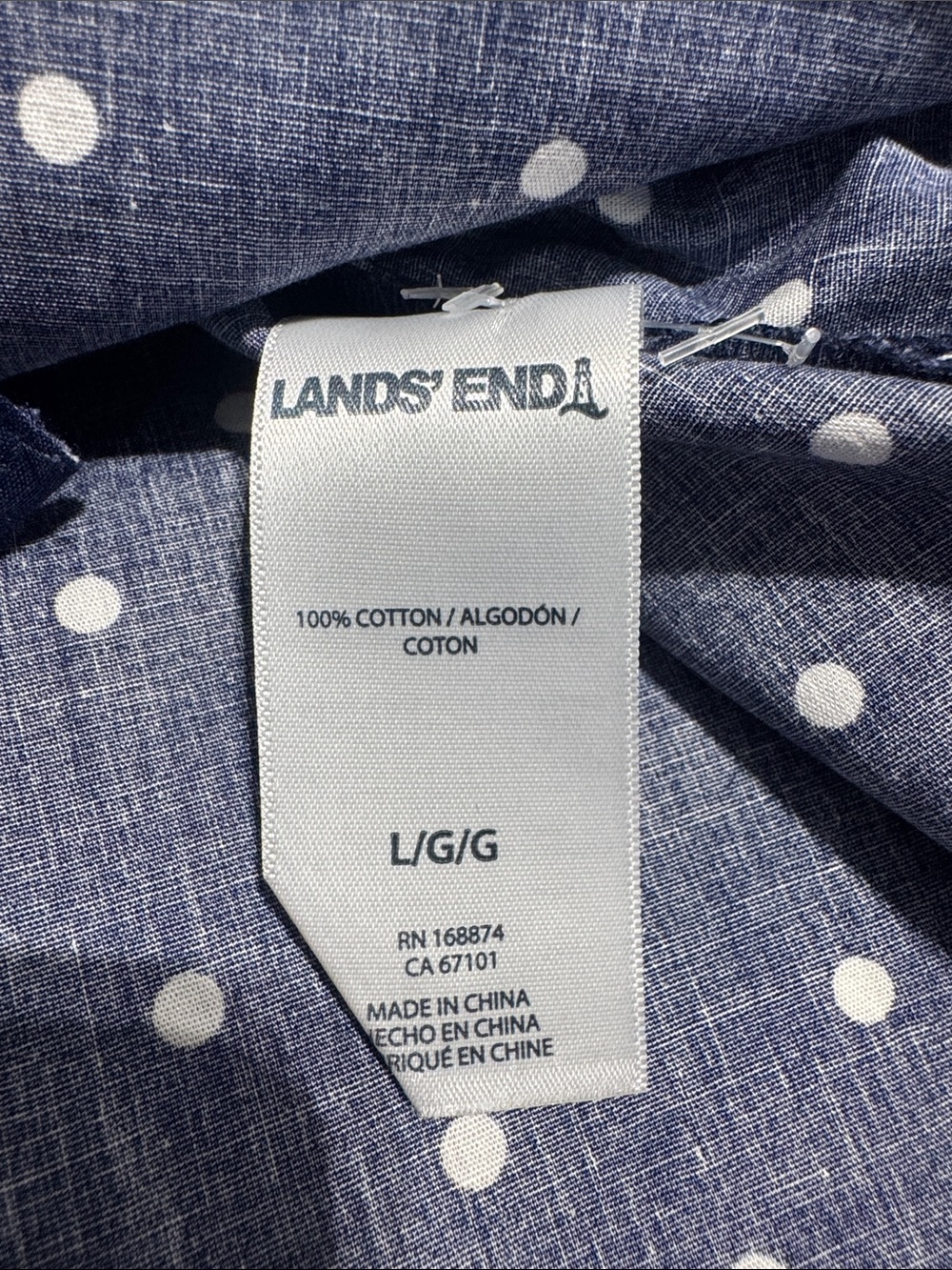 Lands' End Women’s Navy Blue & White Polka Dot Button-Down Long Sleeve Shirt - L - Picture 9 of 10